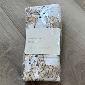 Little Unicorn Cotton Muslin Swaddle - White and Tan Llama Design